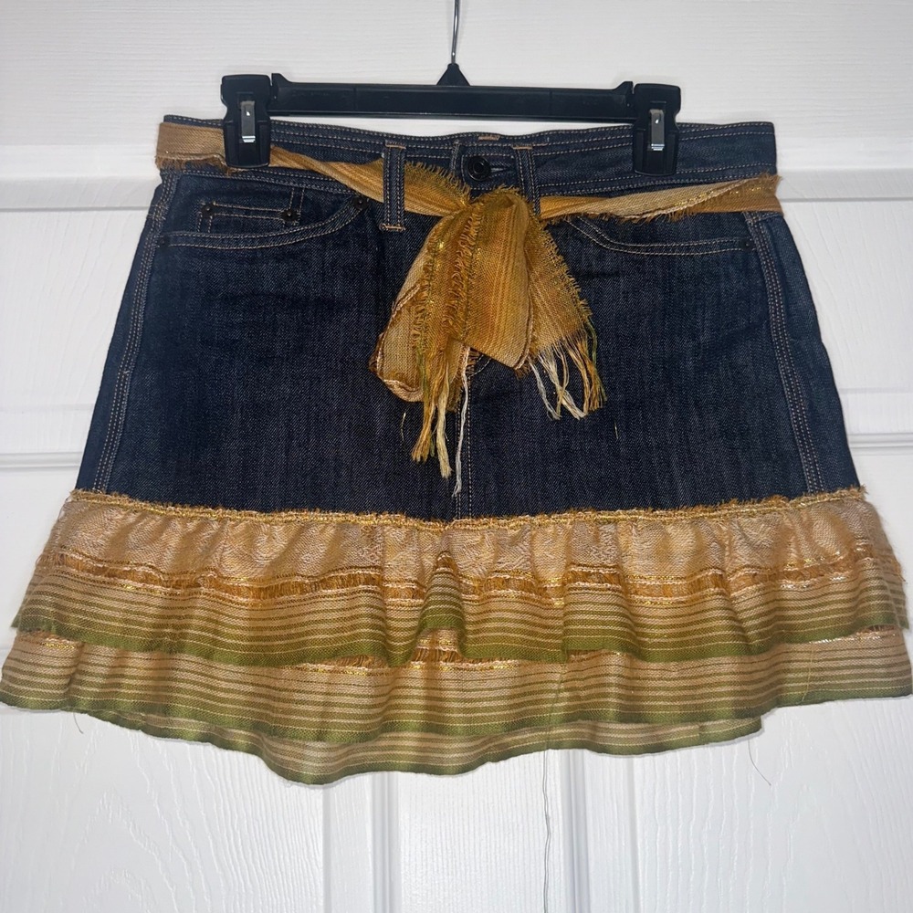 Vintage gap boho denim ruffle skirt with matching belt size 6